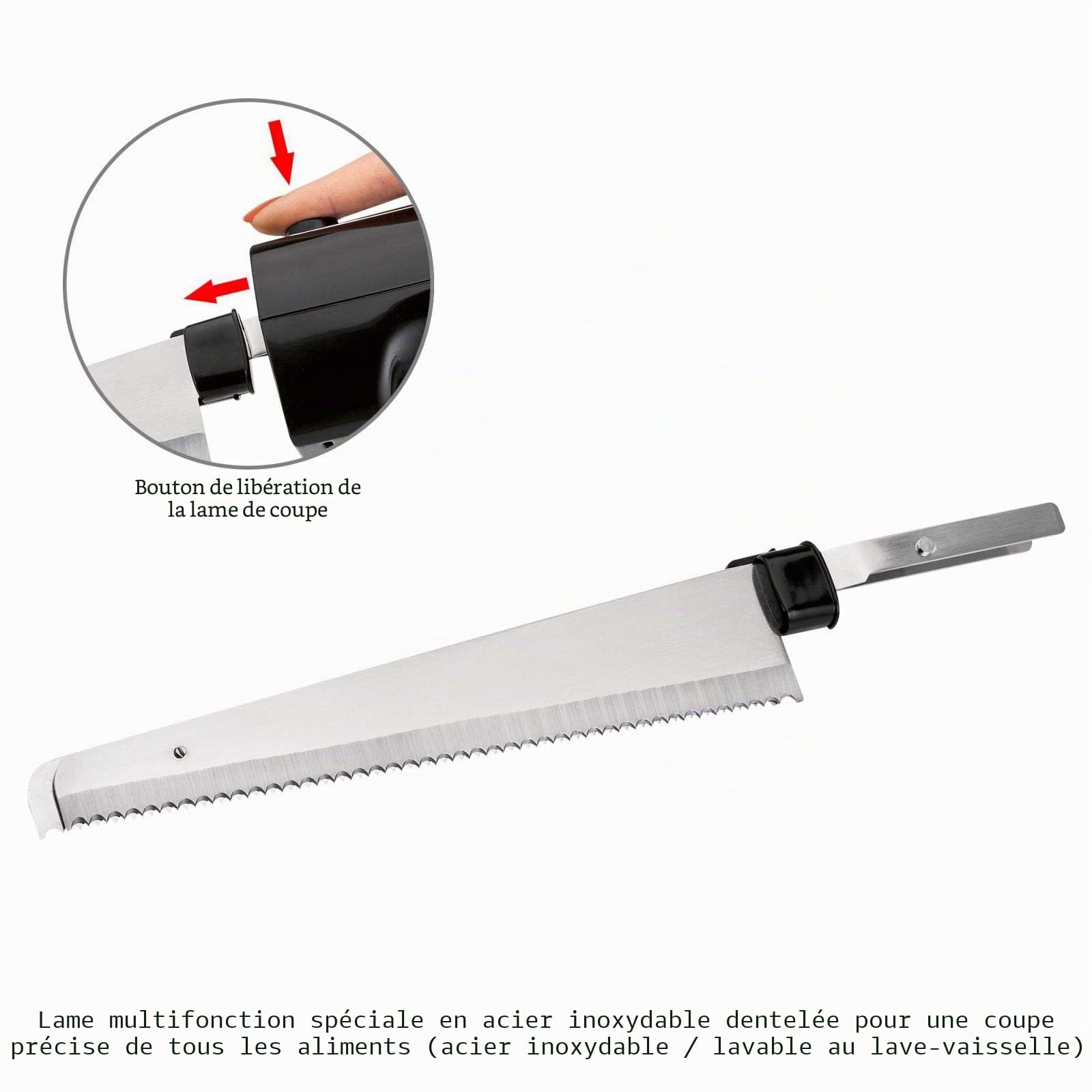 Couteau électrique de cuisine pour viande, couteau électrique pour aliments congelés (lame en acier inoxydable, lame dentée, couteau à pain, 120 W, noir)