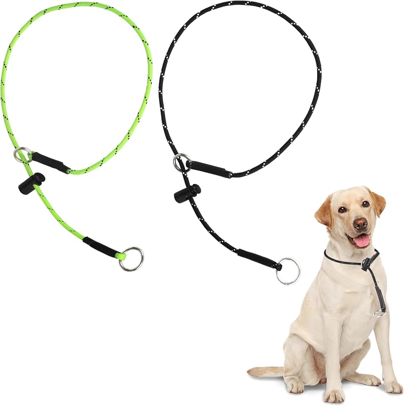 Coleira Martingale para Cães FURSDOLY de Corda Paracord Refletiva com Stopper e Argola de Aço Inoxidável, 66,04 cm, Preto e Verde Neon