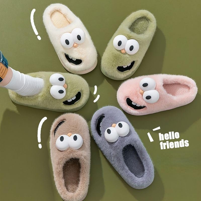 Cute Kawaii Multi Colored Smile Face Plush Fuzzy Soft Warm Fluffy House Slippers for Women Anti-Slip Rubber Sole Slides3
