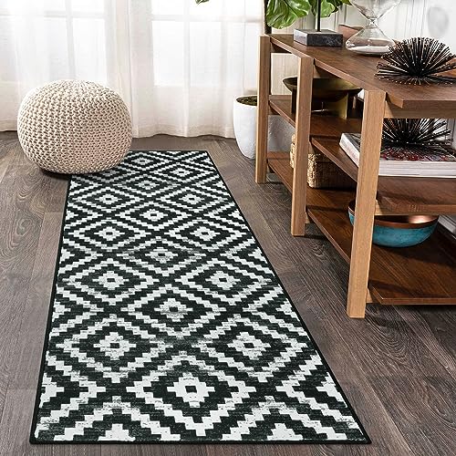 Lahome Runner Rug Black and White Runners for Hallways with Rubber Backing Washable Runner Rug 2x6, Boho Trellis Modern Soft Non Slip Non-Shedding Indoor Carpet Runners for Kitchen Bathroom