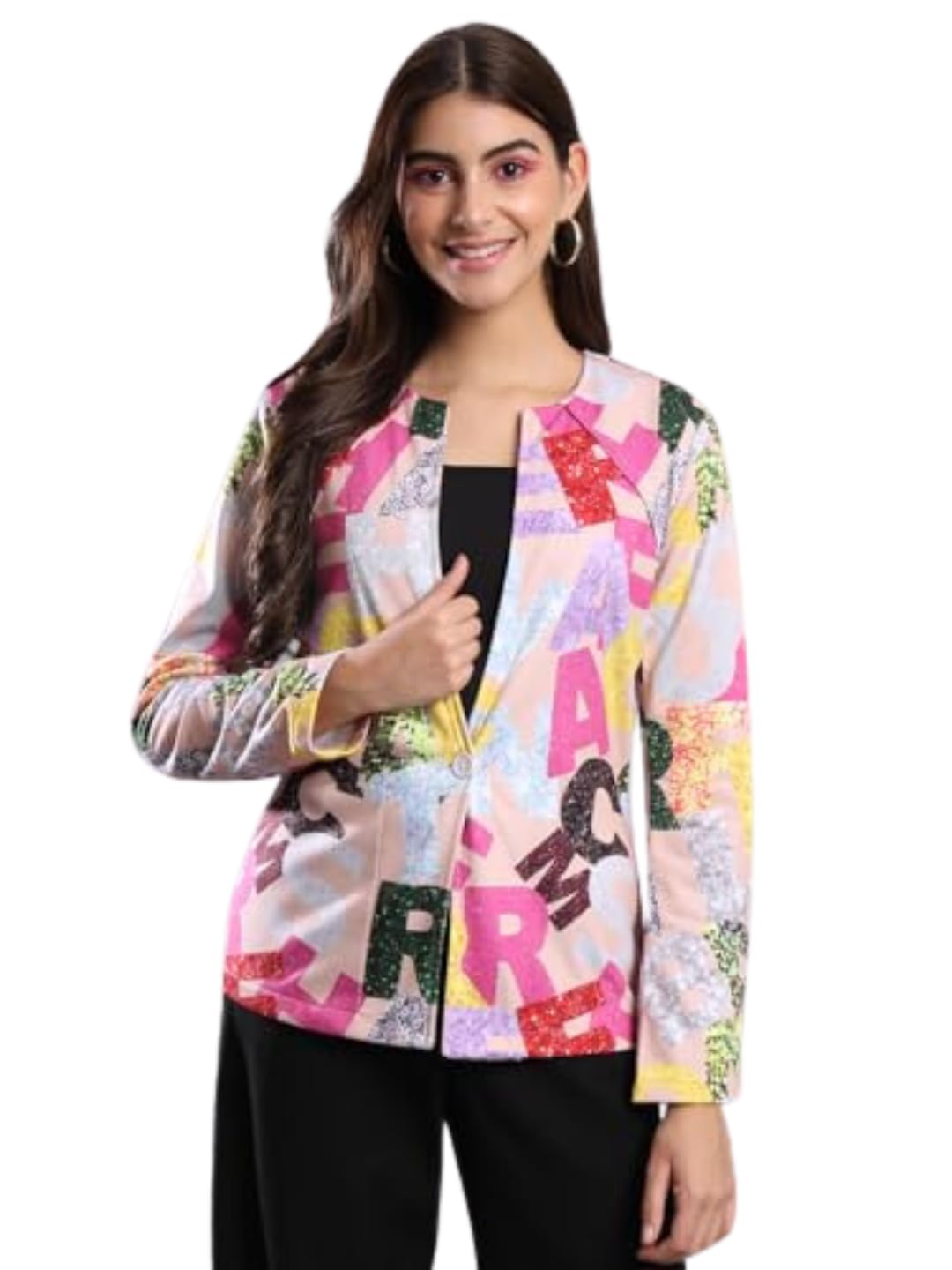 tandul Women's Women Coat - Multicolor Polyester Full Sleeve Women Coat Single Breasted Printed Women Coat (7293)-picture-29