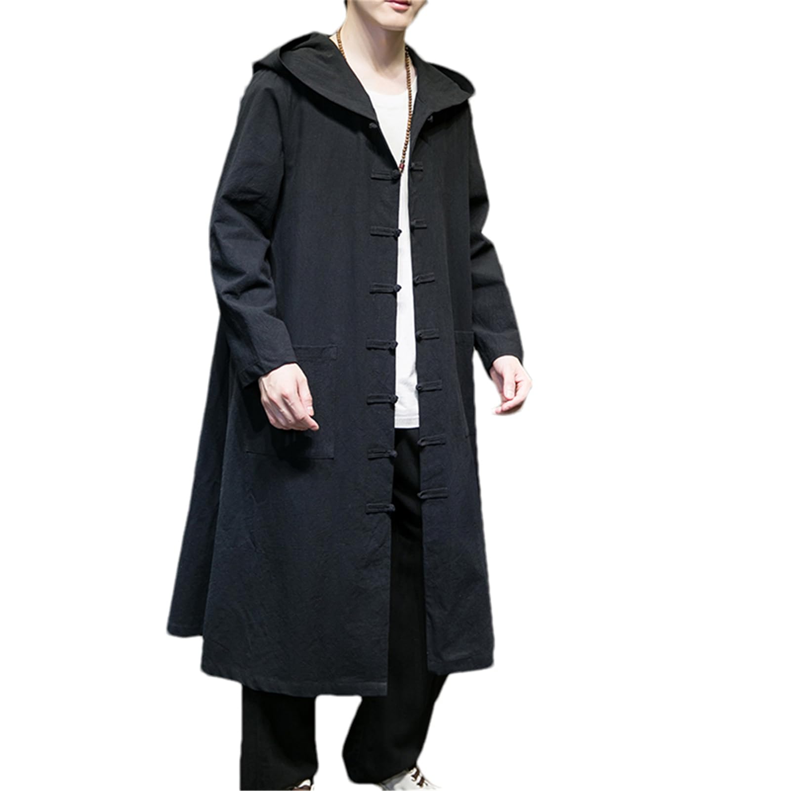 XJRJ Chinese Style Cotton And Linen Hooded Men's Windbreaker