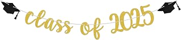 2025 Graduation Decorations - Class of 2025 Banner - Graduation Party Supplies Gold