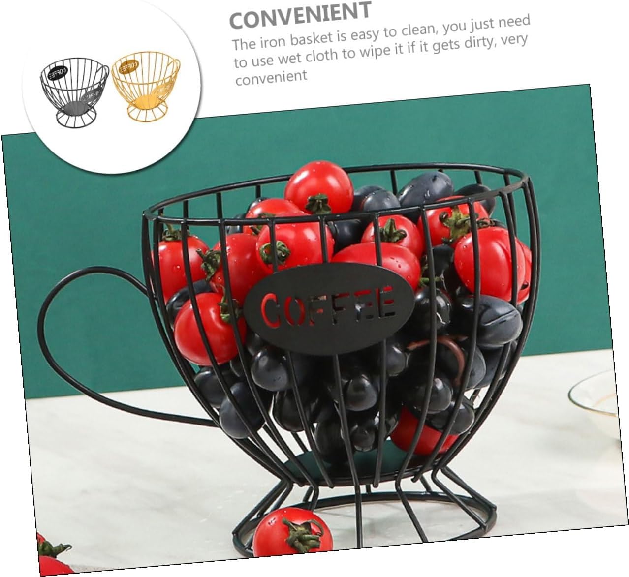2pcs Hollow Metal Coffee Pod Organizer and Fruit Basket Large Capacity Coffee Storage Holder for Kitchen Dining Table Multipurpose in Gold and Black