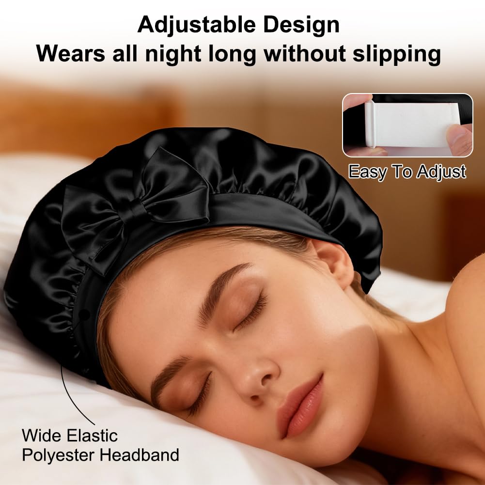 Bonnet Satin Cheveux Nuit avec Double couche 100% Soie de mûrier 22 Momme, Bonnet Soie Cheveux Nuit, Bonnets en Satin pour Charlotte Cheveuxs Locks Bouclés, pour Femmes et Hommes