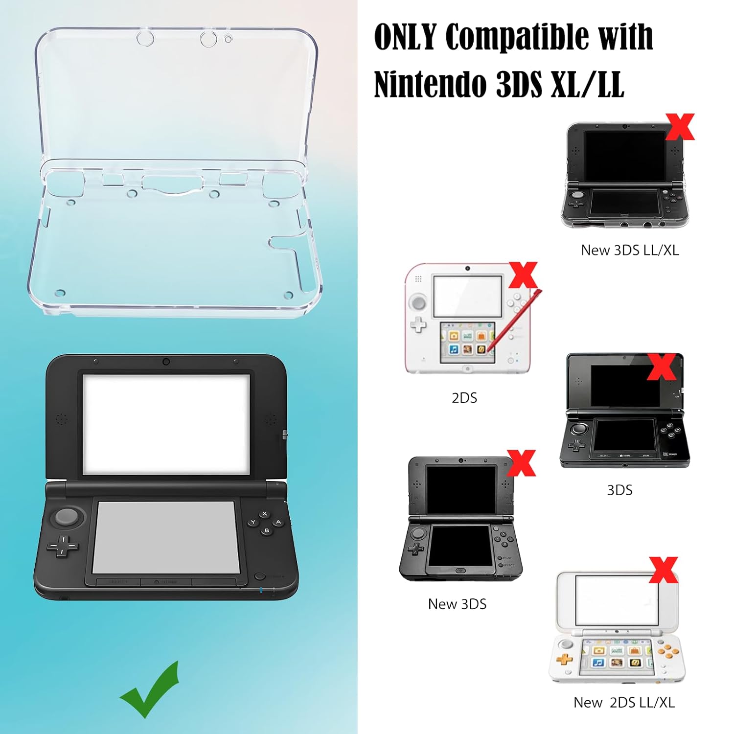 JDGPOKOO 5 in 1 Accessories Kit for Nintendo 3DS XL/LL, Carrying Case for 3DS XL/LL, Clear Shell Case, 2 Set Screen Protectors and Charging Cable Compatible with Nintendo 3DS‌ XL/LL ONLY