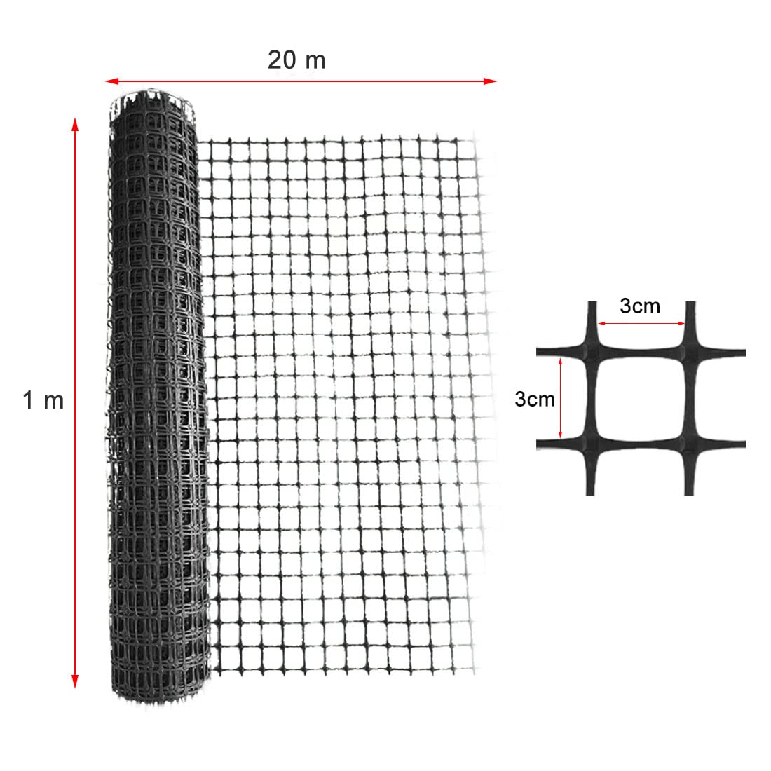 1m x 20m Recinzione da giardino, recinzione in plastica a rete [pesante] recinzione temporanea di sicurezza, barriera per animali per cani, giardino verdure pollame pollo riutilizzabile bordo netto -