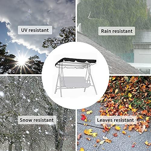 Jungda Patio Swing Canopy Cover Anti-UV Waterproof 420D Swing Canopy Top Cover Replacement Canopy for Garden Outdoor Swing Chair Patio Bench Black
