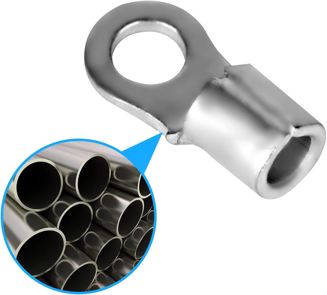 12-10 AWG Non-Insulated Ring Tongue Copper Terminals, Battery Lugs,Copper Wire Lugs,Heavy Duty Battery Cable Ends,Tubular Ring Terminals,AWG Crimp Wire Ring Lugs RNB5.5-4S 100Pcs