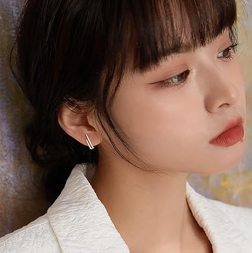 Miniatura 2 de Reffeer Solid 925 Sterling Silver Bar Open Hoop Earrings Huggie Studs for Women Teens Bar Half Hoop Earrings Huggie