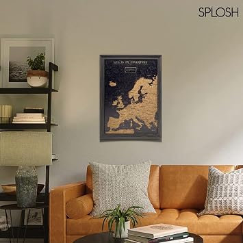 Splosh Travel Map - Small Europe Map Pin Board in Black with a Wooden Frame and 100 Pins in 2 Colours to Mark Your Past & Future Adventures