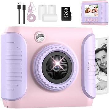 Instant Print Camera for Kids,2.4 Inch Screen Kids Instant Cameras,Christmas Birthday Gifts for Girls Age 3-12, Portable Toddler Toy for 3 4 5 6 7 8 9 10 11Year Old Girls Boys Pink