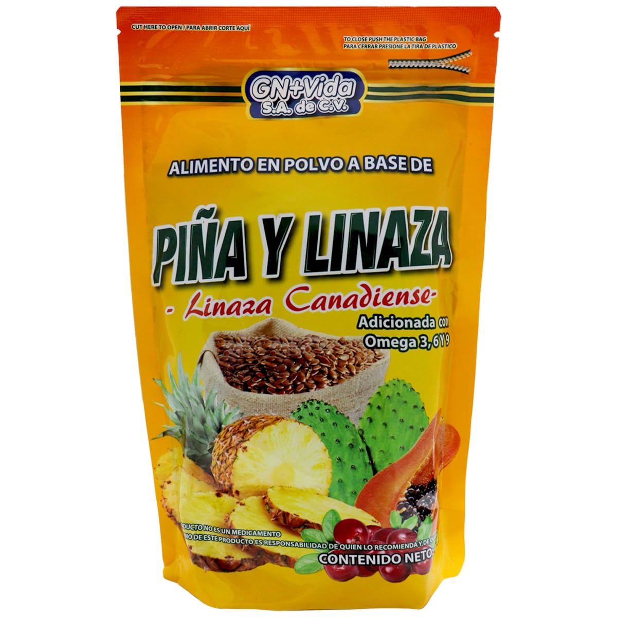 GN+VIDA - Alimento en polvo Polvo Piña y Linaza bolsa 470g a base de ...