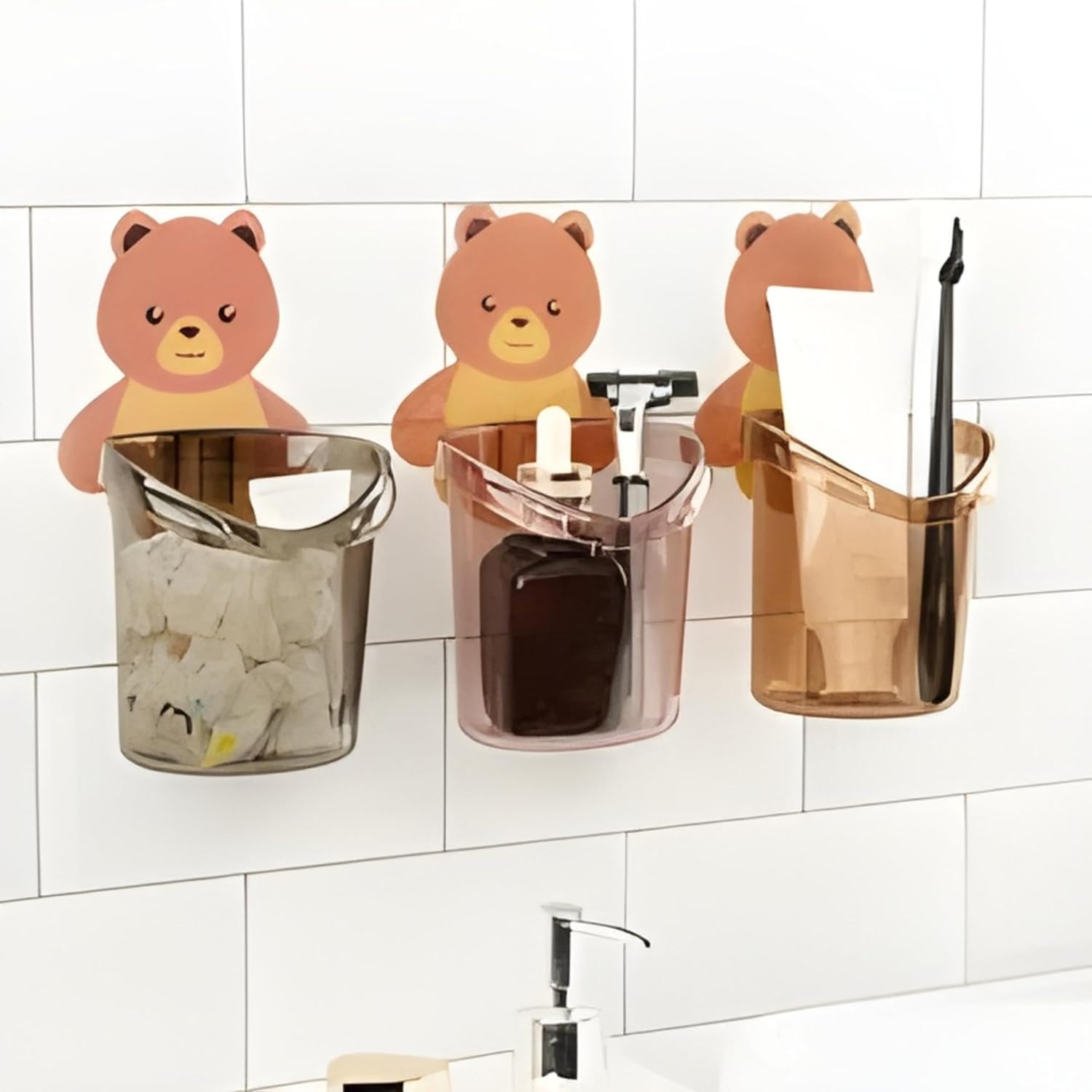 Boniry Plastic Toothbrush Holders for Bathroom - Durable and Sturdy Brush Holder, Multipurpose Brush Holder for Bathroom Wall - Perfect for Home Use 3 Pcs (Multicolor)