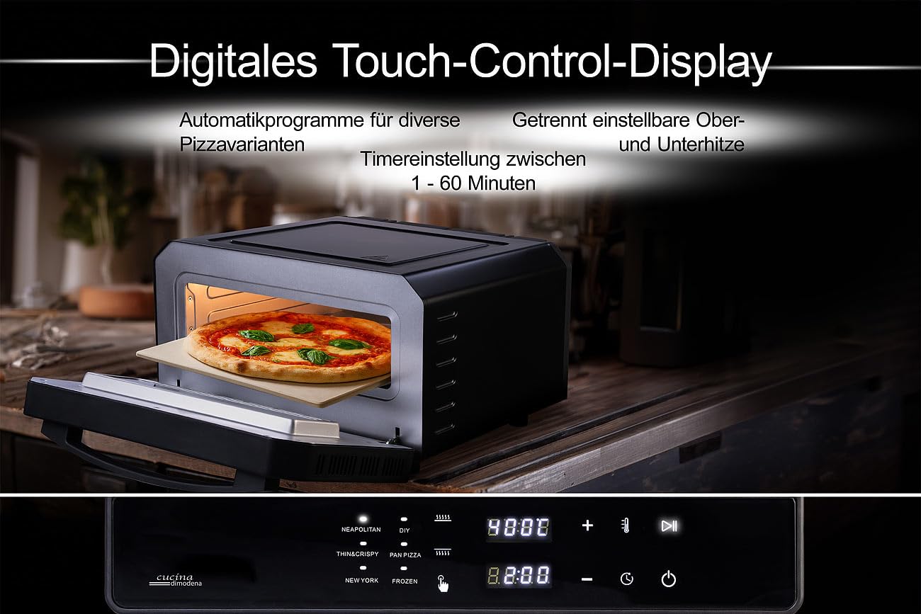 Pizza-Backstationen: Elektrischer Pizzaofen mit Pizzastein, 400 °C, 1.700 W, Pizzaschieber (Pizzabackofen elektrisch, Steinofen Pizzaofen)