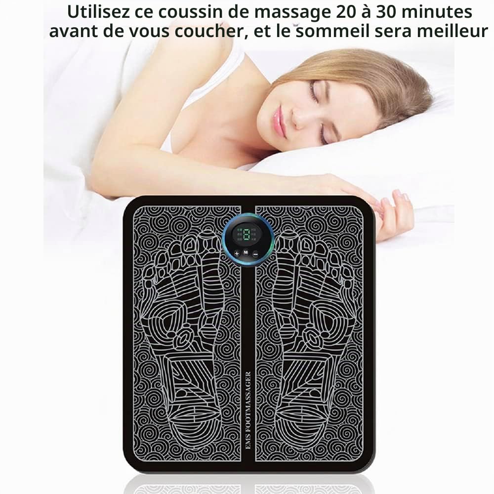 Masseur pour les pieds électrique, EMS de massage électrique pour les pieds, tapis de massage intelligent des pieds, 8 modes, 19 fréquences réglables, portable rechargeable par USB 2Pcs