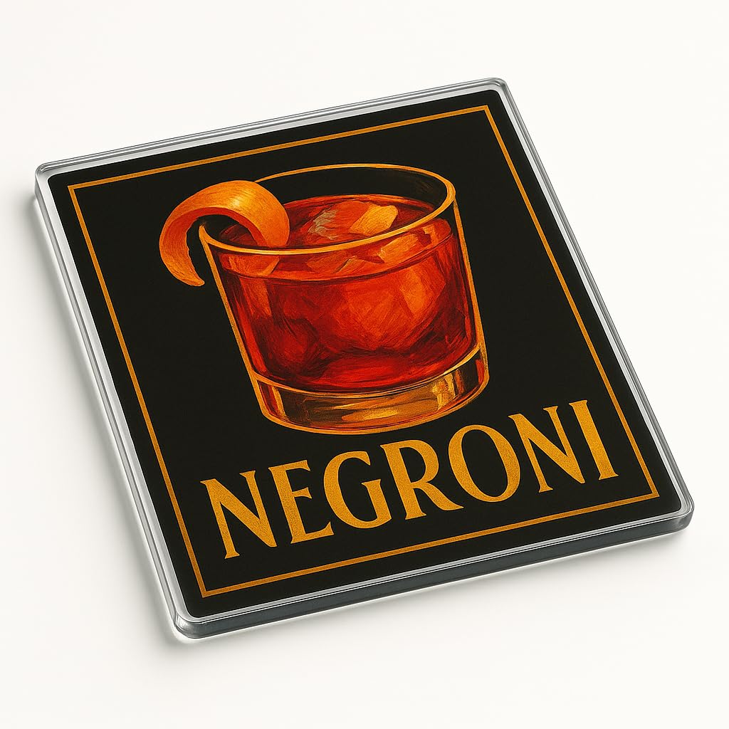 The Plum Penguin Negroni Flair Classic Cocktail Acrylic Coaster Gift - Vintage Jazz Age Design For Home Bar Decor, Stylish Negroni Cocktail Illustration