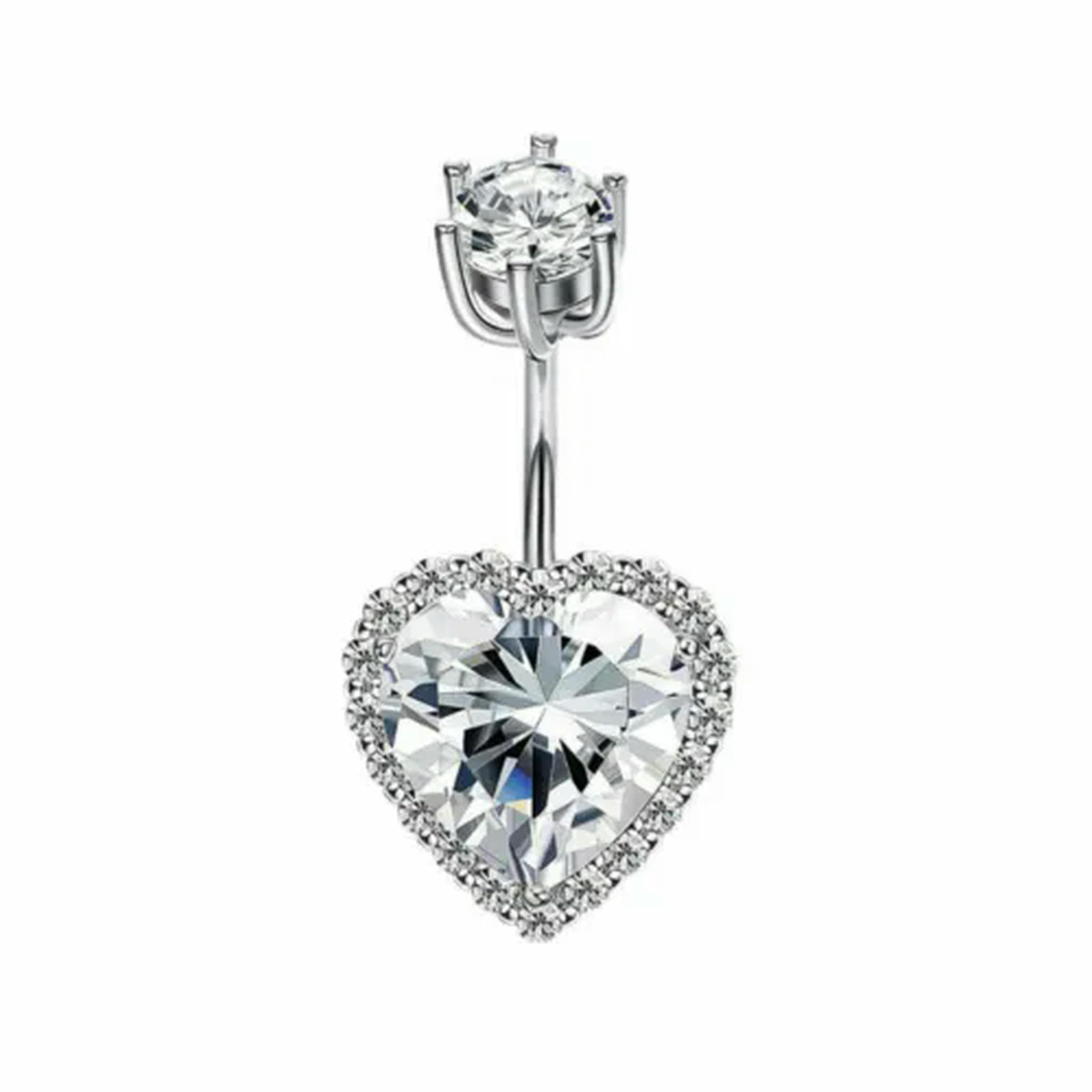 Piercing all'ombelico con Cristallo CZ a Forma di Cuore in Argento Sterling 925 A1055-10mm