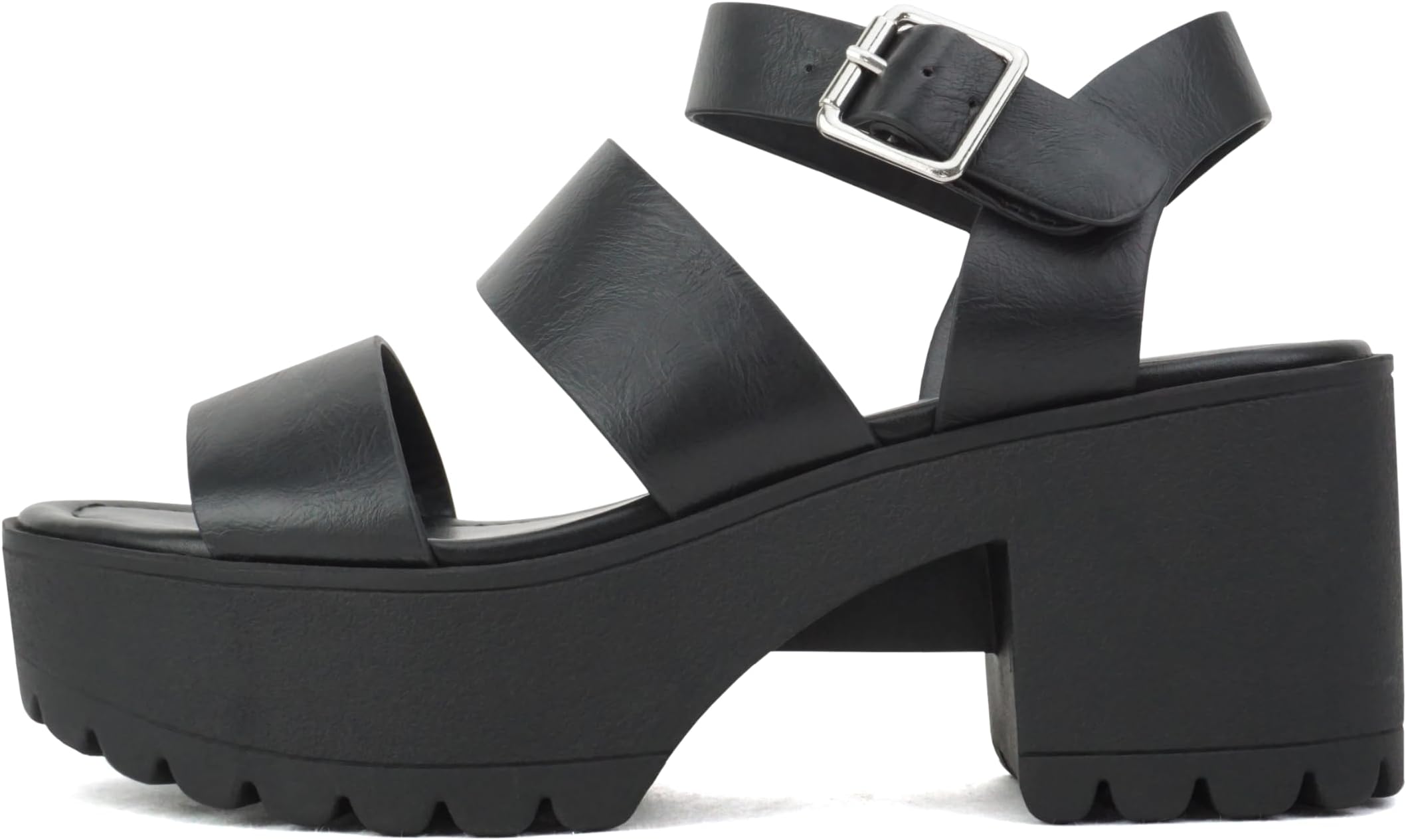 ACCOUNT ~ Women Open Toe Two Bands Lug sole Fashion Block Heel Sandals with Adjustable Ankle Strap