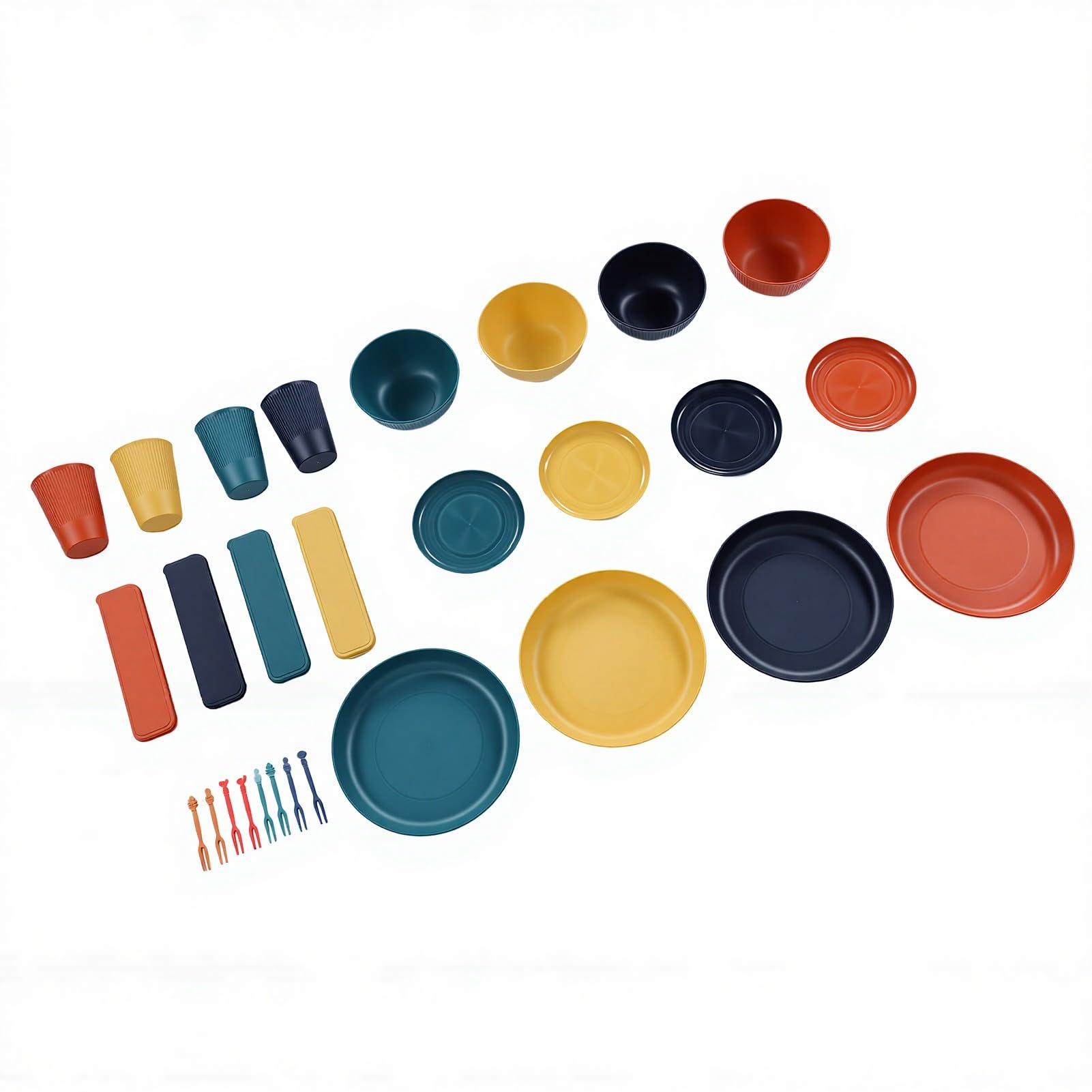 Bewinner Ensembles de Vaisselle Incassables pour 4 Personnes, Assiettes Légères, Bols, Tasses, Couverts – Passe au Lave-vaisselle et au -ondes, Empilable et Réutilisable pour Voyage, Camping,