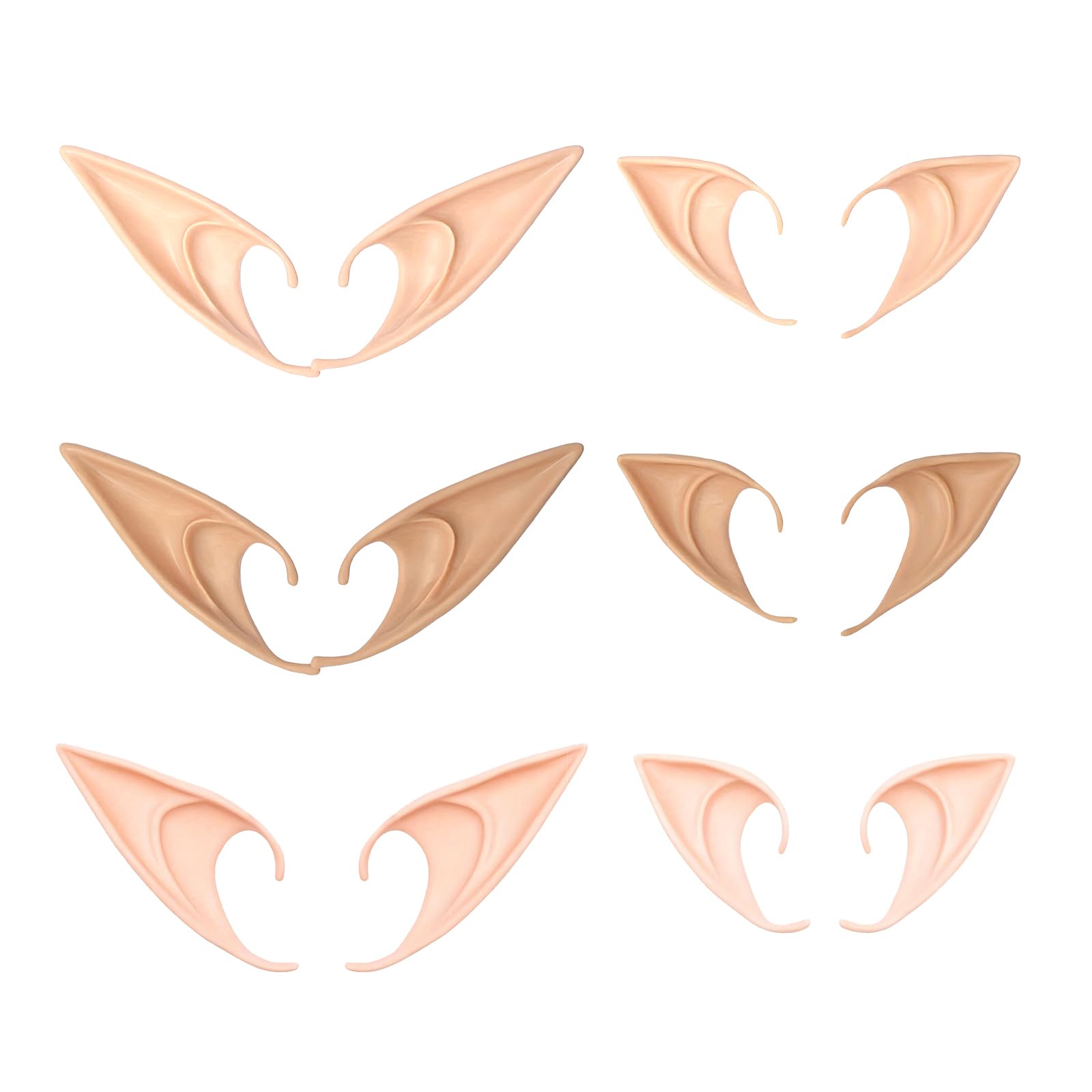 6 Pairs Latex Elf Ears Pixie Fairy Ears Cosplay Costume Accessories Soft Pointed Goblin Ears for Halloween Anime Party Dress Up Props 3 Colors 12cm 10cm