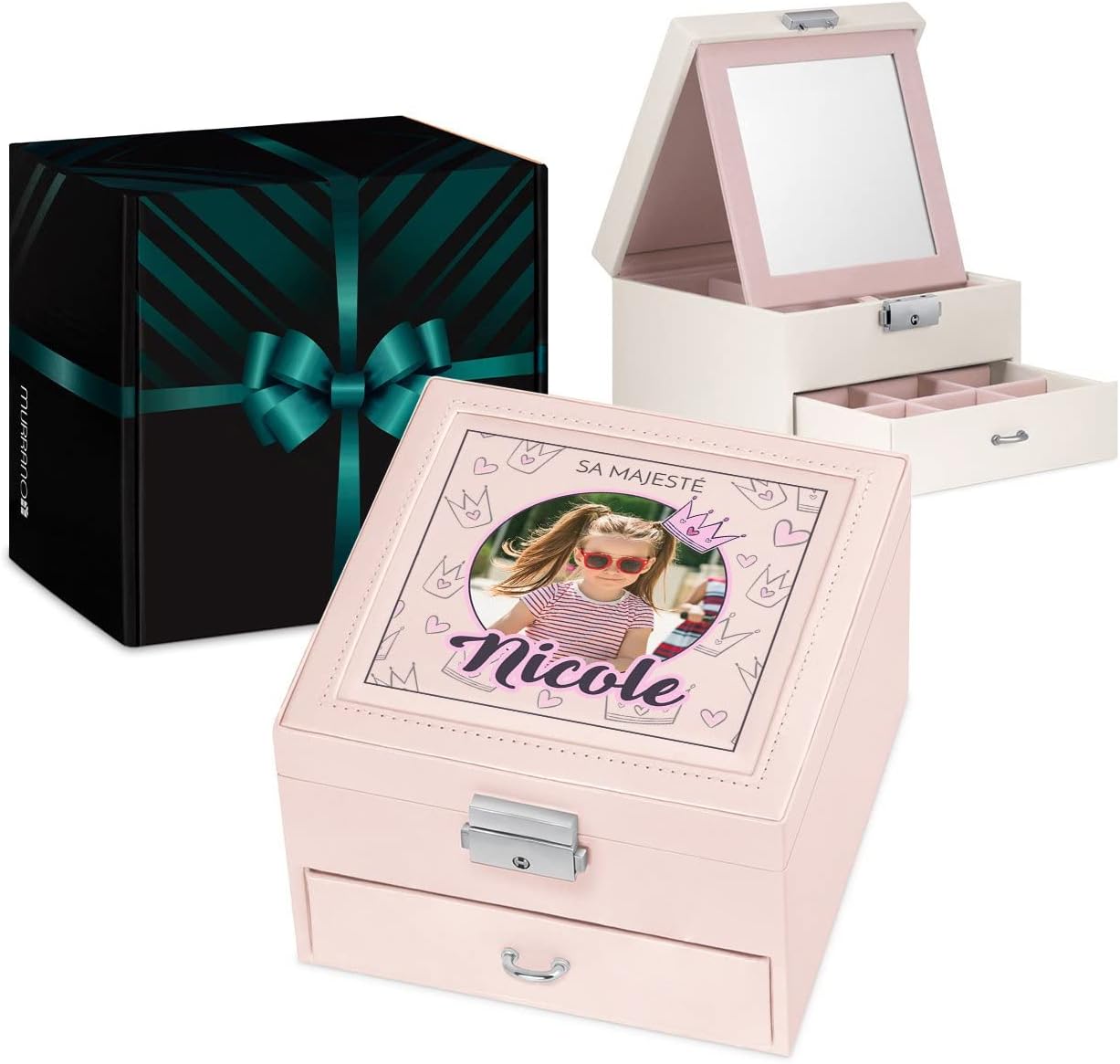 Maverton Boîte à Bijoux En Cuir Rose Cœur - Coffret Personnalisable Avec Miroir - Cadeau Femme Et Fille