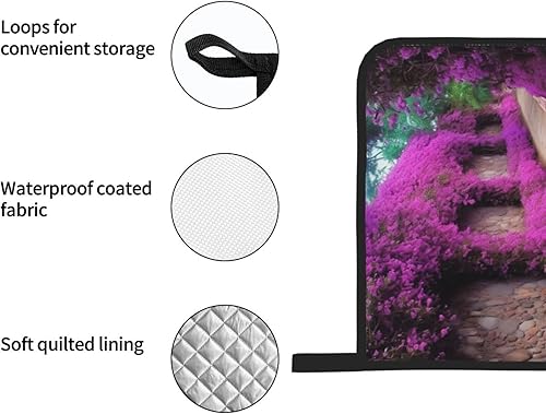 Miniatura 7 de Purple Floral Blooming Path Print Oven Mitts and Pot Holders Heat Resistant Oven Gloves and Hot Pads Gloves Set for Baking