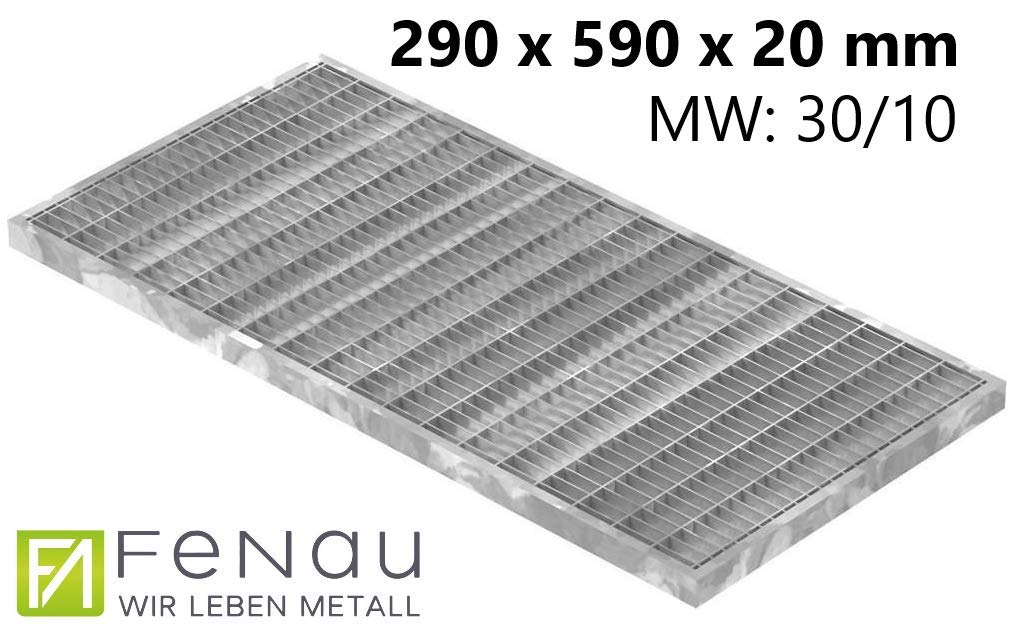 Fenau | Rejilla de acero piso Dimensiones: 290 x 590 x 20 mm - MW: 30 mm / 10 mm (galvanizado en caliente) (Apto para marco: Fenau 300 x 600 x 23 mm)