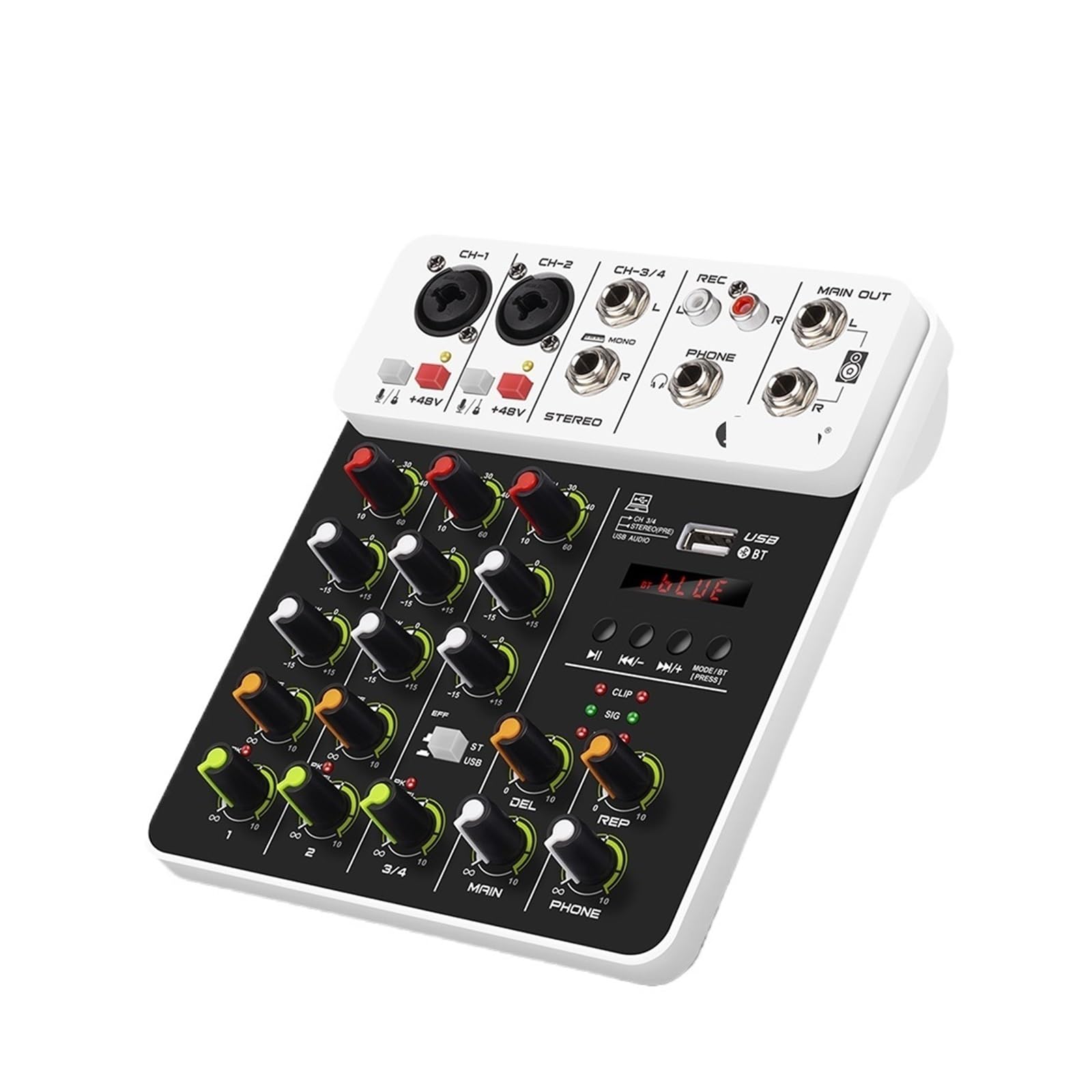 Mixer per DJ, V4 DJ Mixer Console 4 Canali Mixer Portatile 48V Phantom Power USB con Scheda for PC Registrazione Canto(V4 White Type)