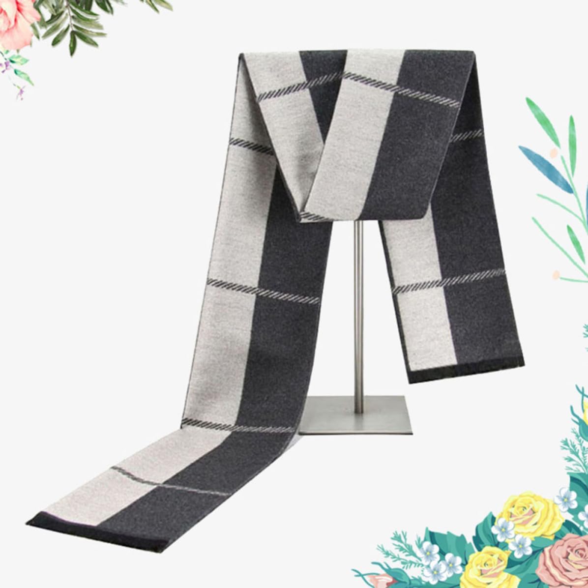 Men Fashion Scarf Warm Imitation Cashmere Grid Neck Wrap