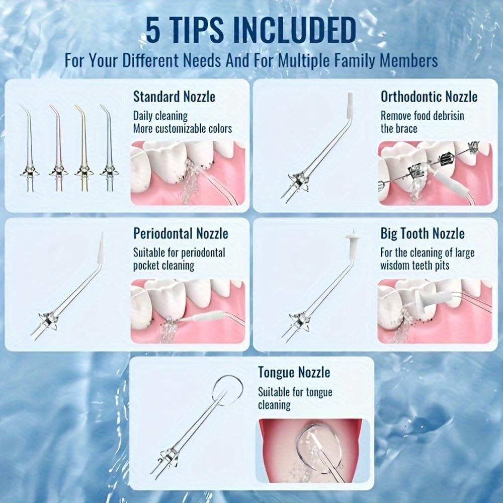 Irrigador bucal portátil Hilo, Recargable y Resistente, Cuidado Protector, Agua Limpia, Hilo Dental de Cuarzo.