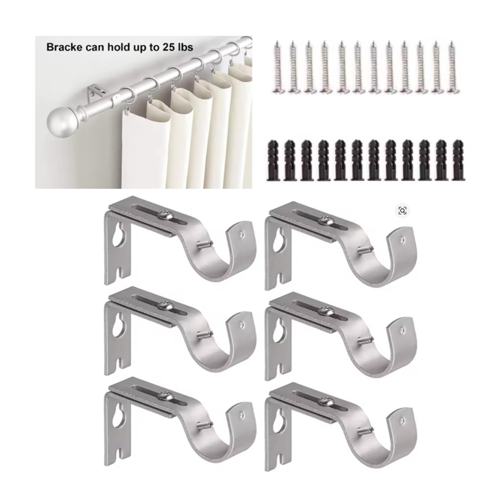 Lot de 3 supports de tringle à rideaux réglables de qualité supérieure - Pour salle de bain, balcon, cuisine