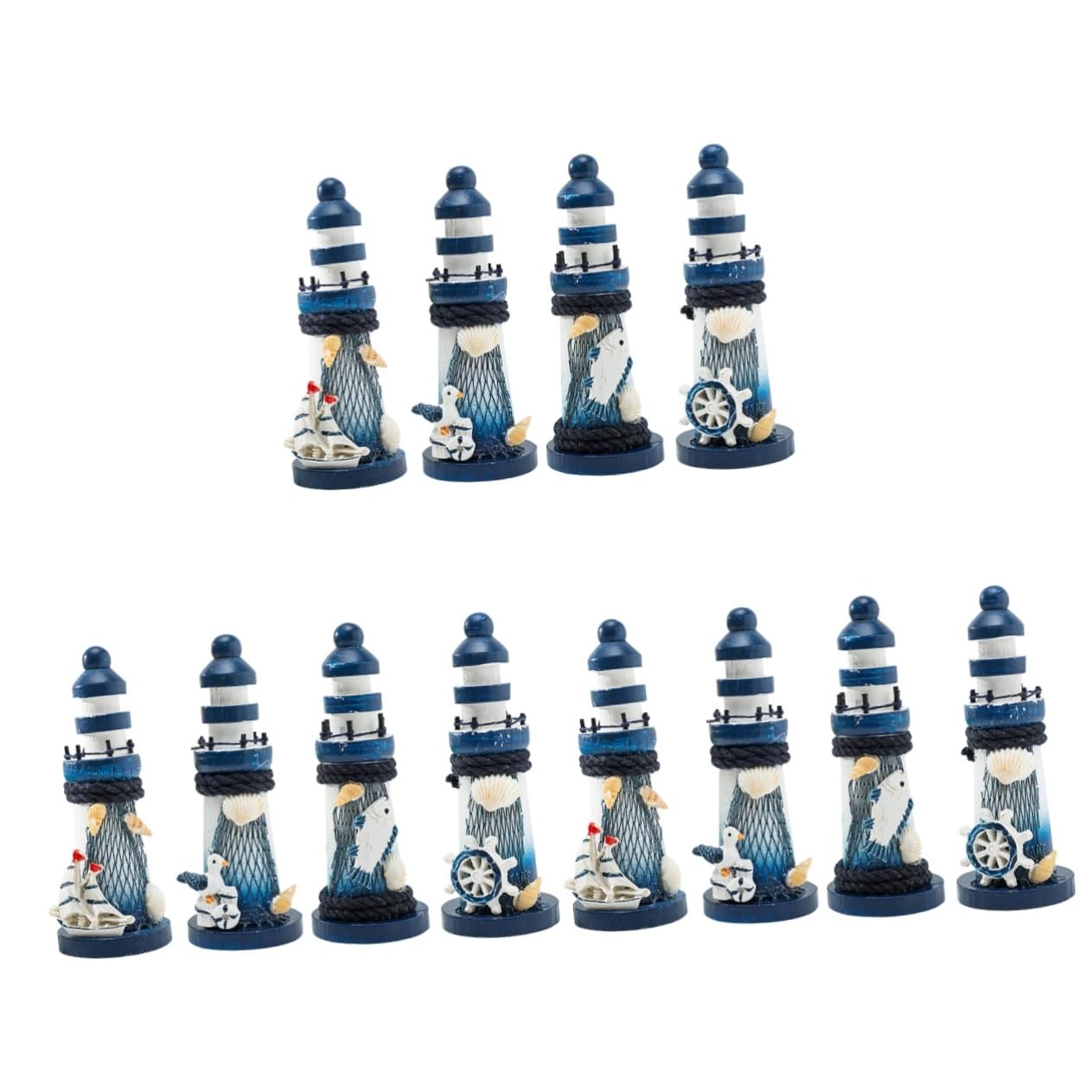 Abaodam 12 Pcs rustic candle holder rustic home decor home decorations nautical table centerpiece decor lighthouse figurines collectibles rustic wood lighthouse Bamboo lighthouse ornament