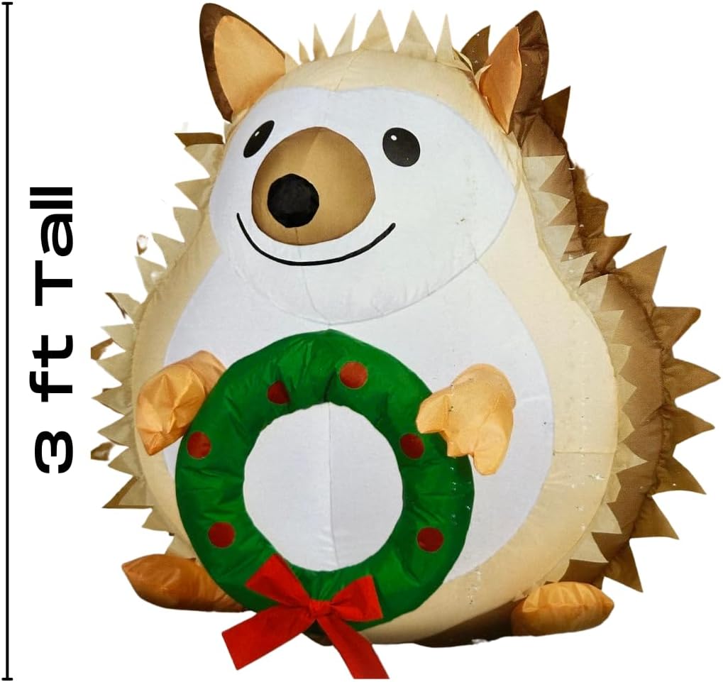 Christmas Inflatable Hedgehog Decoration - Airblown Inflatable Christmas Hedgehog Outdoor Decoration 3 Feet Tall Funny Yard Inflatables Holiday Time