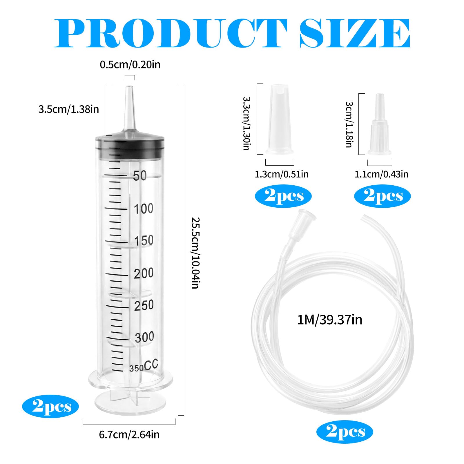 2 Piezas 350ml Jeringa de Plástico, Jeringuilla Grande con Manguera, Jeringas Sin Aguja, Reutilizables Jeringuilla Independiente para Medición, Laboratorio, Alimentación Mascotas Dispensador