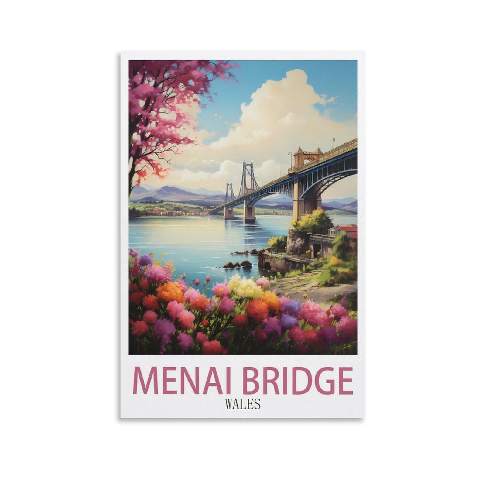 Zbbggoz Unframe-Style Menai Bridge Wales Vintage Travel Posters 08X12inch(20X30cm) Canvas Wall Posters And Art Picture Print Modern Family Bedroom Decor