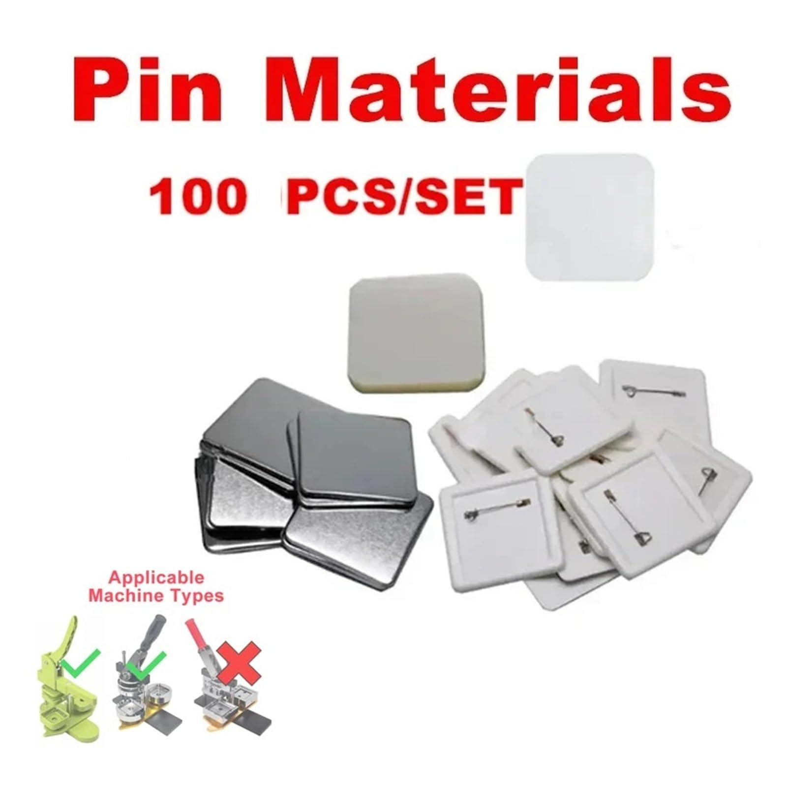 100er-Set quadratische Kunststoff-Anstecknadeln (5 x 5 cm) – Kühlschrankmagnete/Anstecknadeln – Verbrauchsmaterialien – DIY-Rohlinge – Zubehör Weit verbreitete Verwendung(Button pins)