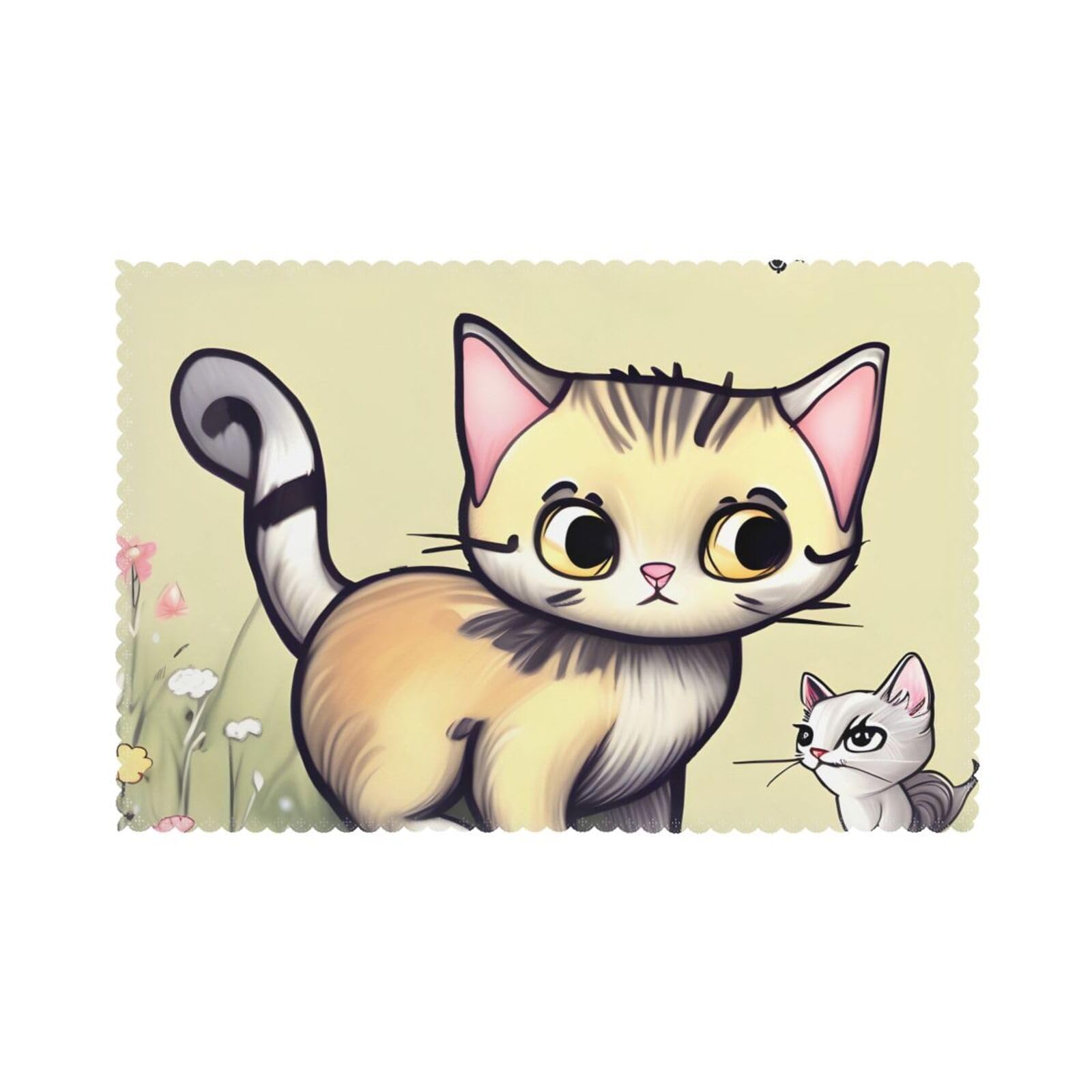Cat and Butterfly Placemat set of 6, oil-proof and insulated dining table placemats, washable and wipeable.