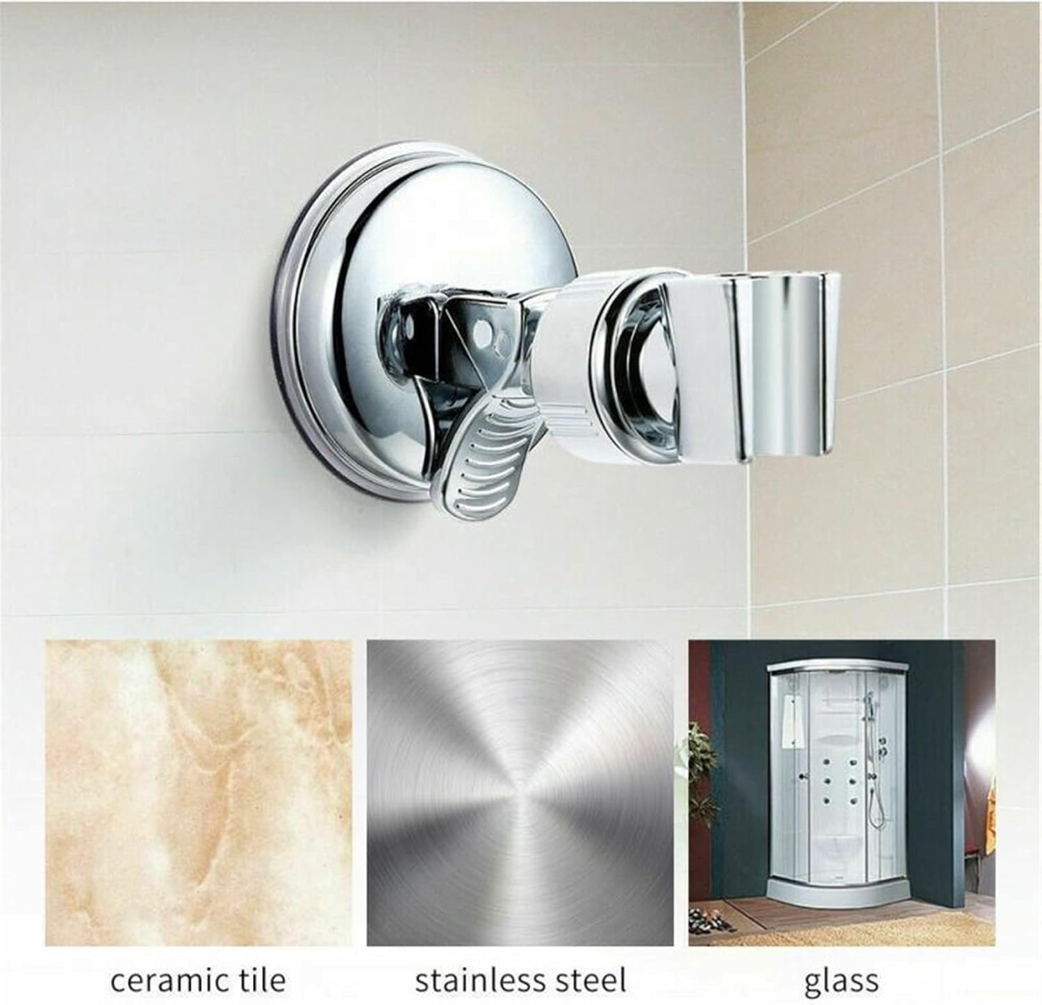 Shower Holder, Universal Adjustable Hand Shower Holder Suction Cup Holder Full Plating Shower Rail Head Holder Bracket Bathroom Accessories Shower Installation Bracket, ABS