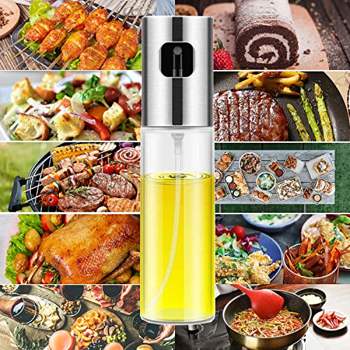 Oil Sprayer Spritzer for Cooking Air Fryer Olive Oil Mister Glass Bottle Evo Dispenser for Vinegar Vegetable Oil Mini Kitchen Gadgets for BBQ, Salad, Baking