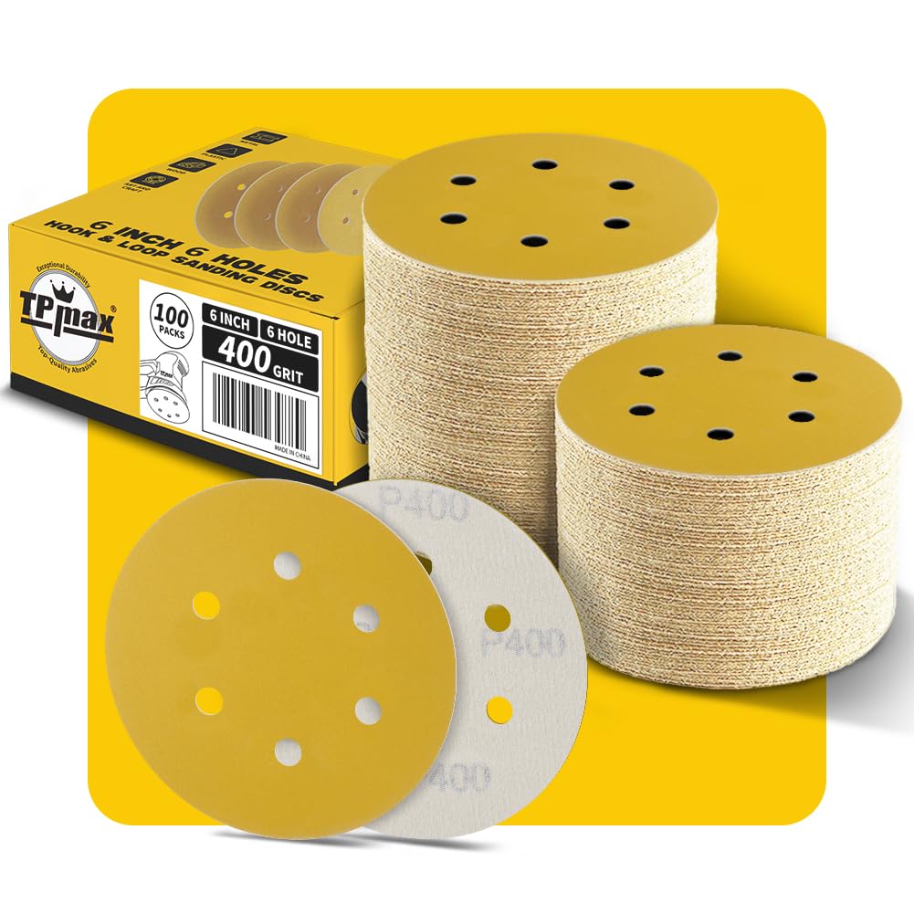 100PCS 6 Inch 220 Grit 150mm 6 Hole Sanding Discs Sandpaper - Premium Gold Round Hook and Loop for Random Orbital Sander - Ideal for Wood, Metal, Automotive