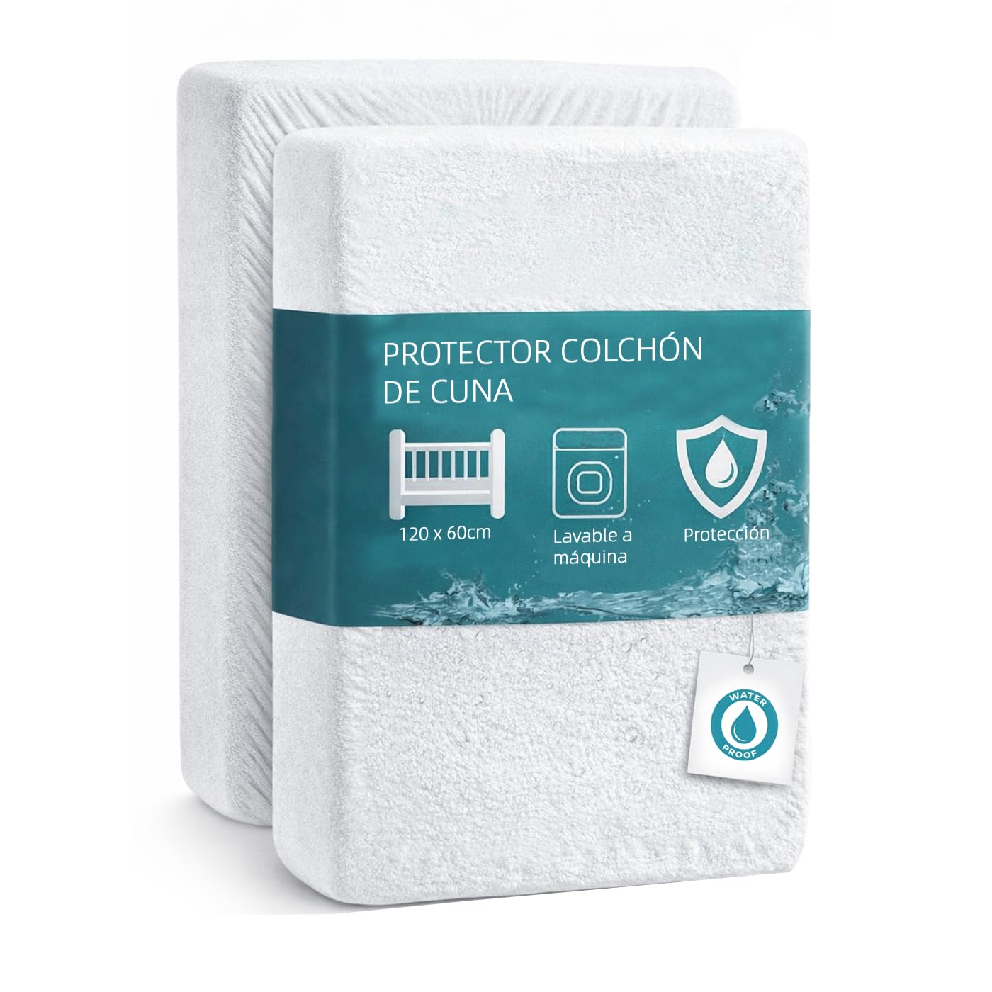 MERCURY TEXTIL- Protector de Colchón para Cuna 60x120cm, Protector Impermeable y Transpirable, Cubre Colchón Absorbente y Anti ácaros.