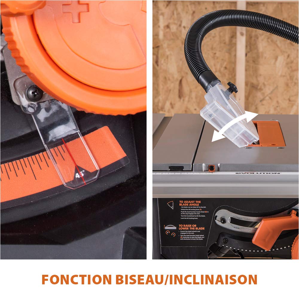 Evolution Power Tools Scie Circulaire Sur Table Rage 5-S 255 mm 1500 W Lame TCT Multi-matériaux Coupe Bois Métal Plastique