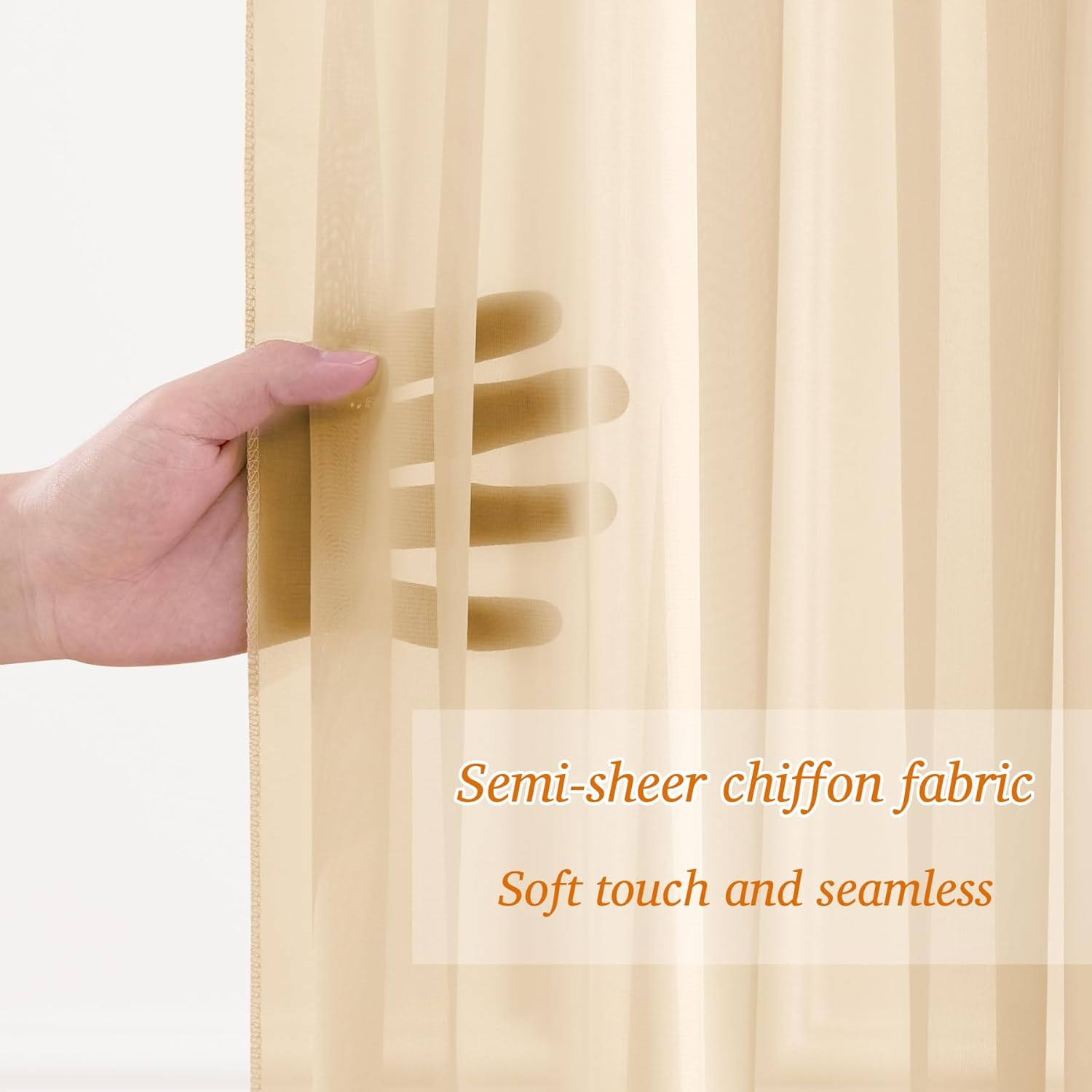 10x10ft Champagne Backdrop Curtain with Lights String for Wedding Sheer Tulle Chiffon Curtain Photo Backdrops Drapes for Baby Shower Birthday Party Home Ceremony Decorations