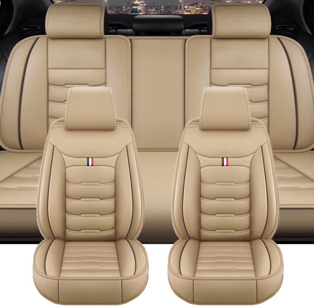 Car Seat Covers Full Set Fit For BMW 1 3 5 7 Series X1 / X3 / X5 / X6, Waterproof Seat Covers, Wear-resistant Premium Leather Cushion All-inclusive, Custom, Easy to Clean(Beige)