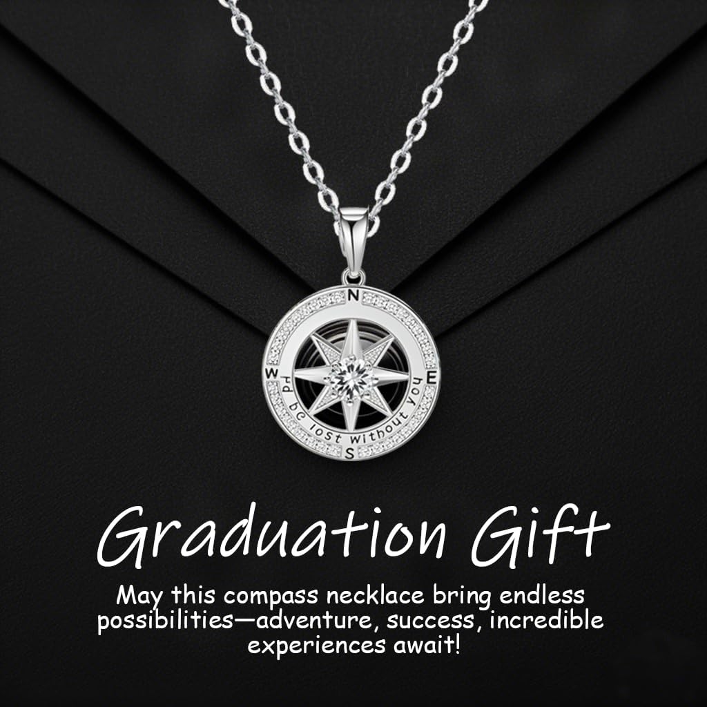Compass Necklace for Women, Compass Jewelry for Her Idea for Graduation Gift Birthday Gift Anniversary Wedding Gifts I'd be Lost without You(18K Gold/Rhodium Filled With S925) - Image 3
