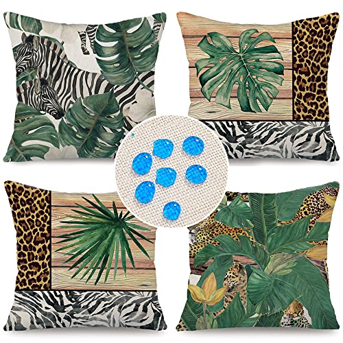 Cirzone Lot de 4 housses de coussin imperméables - 45 x 45 cm - Décoration d'extérieur - Imperméable et respirant - Motif plantes tropicales - Pour canapé, jardin, extérieur - T07 Cover