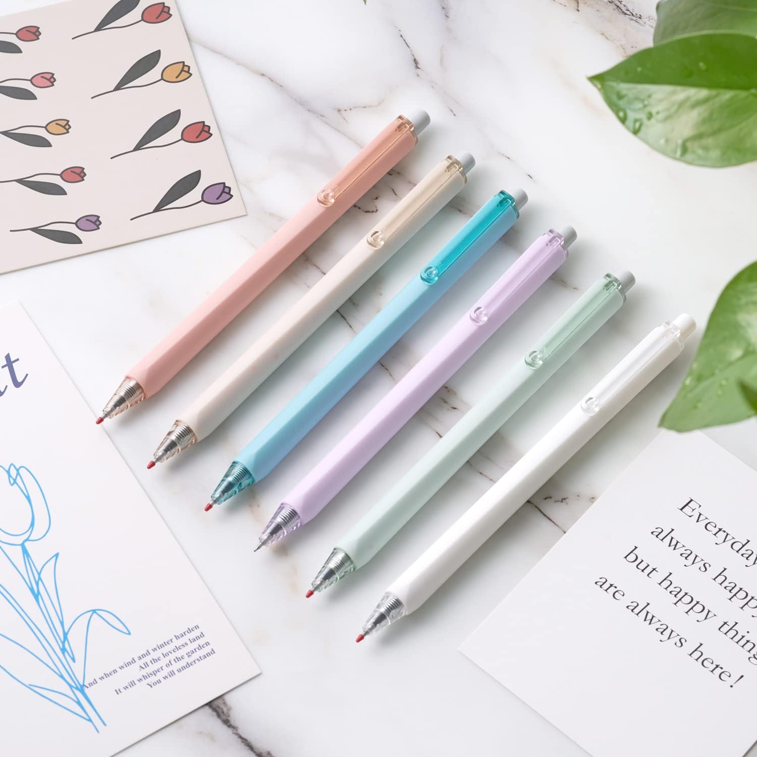 6 Pack Black Ink Ballpoint Pen 0.5 mm, Gel Pens Quick Dry Ink Pens Fine Point Retractable Pens for Men Women School Office Home Diary Cute Pens
