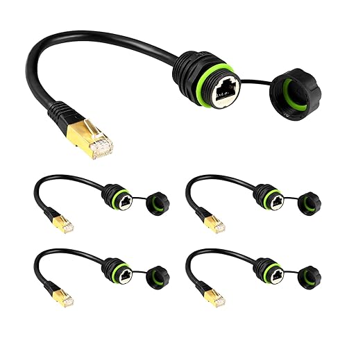 5 unids panel montaje RJ45 conector impermeable M20 Cat55e6 Ethernet LAN Cable acoplador IP67 impermeable con tapa de polvo 9.8 in cable de red para
