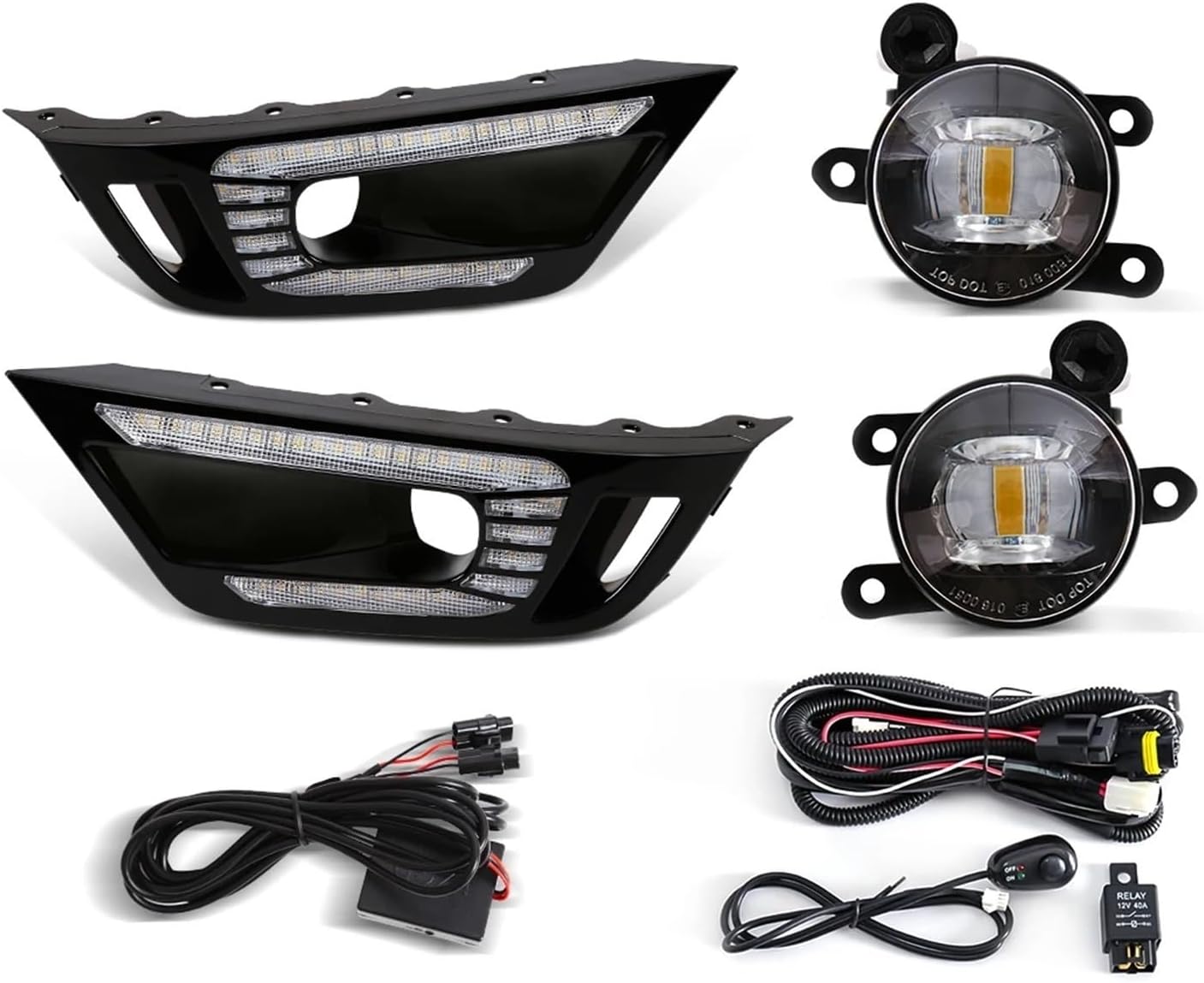 DRL LED Daytime Running Lights Car Front Bumper Driving Daylight Fog Lamp White Yellow For Ranger For Raptor 2022 2023 2024 Fog Lights(DRL Fog Set Yellow)